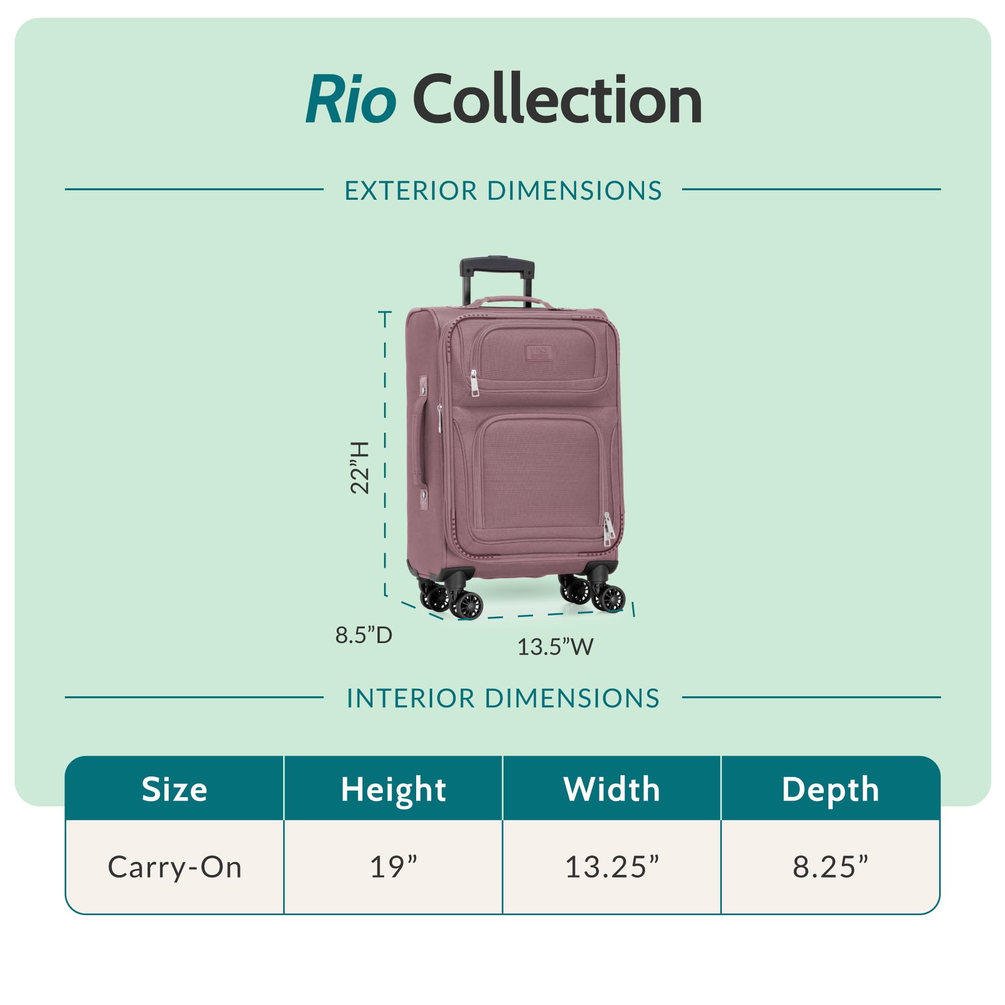 U.S. Traveler Rio - Valigia a mano leggera con rotelle Softside