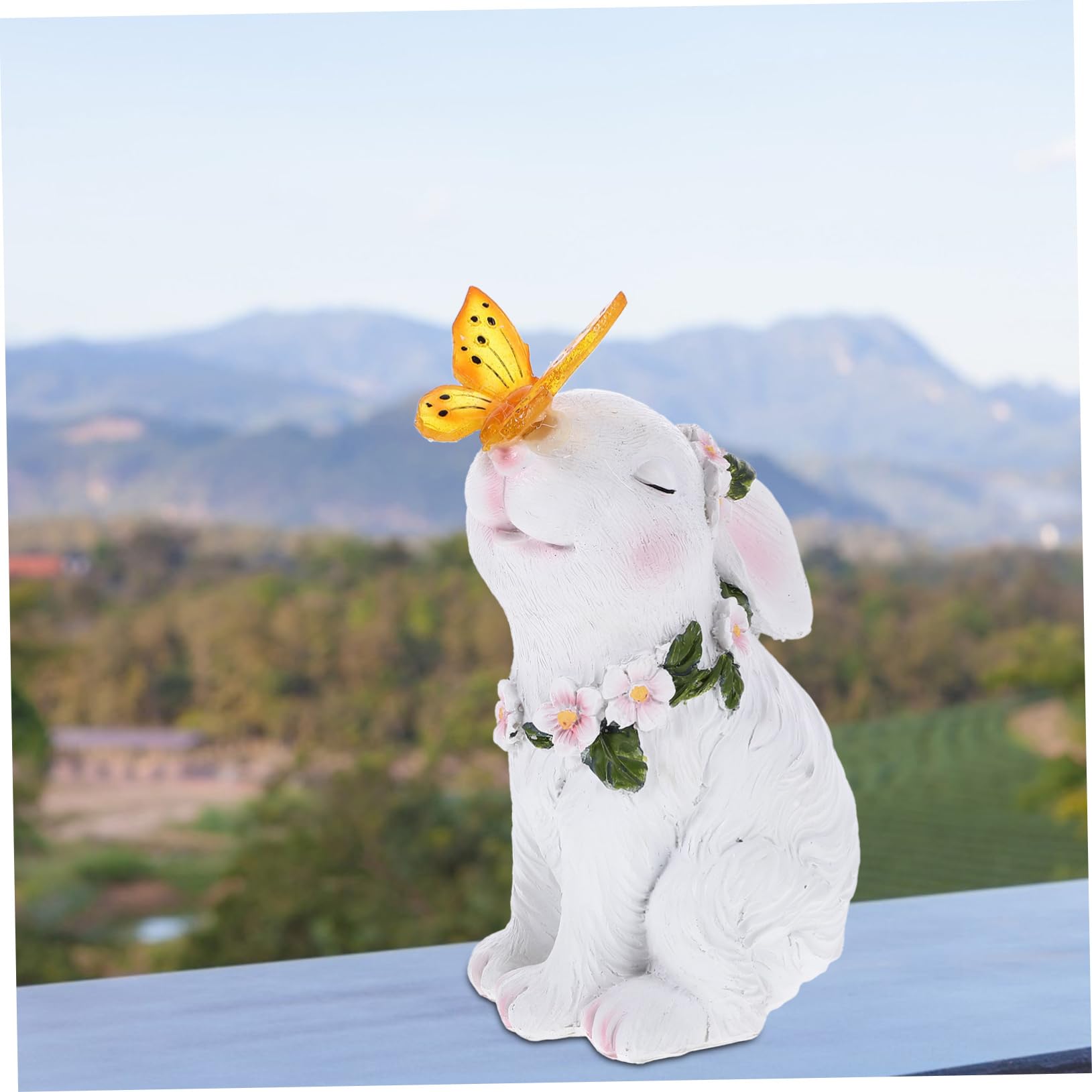 BESTonZON Ornement Lapin Animaux de Plein air décor de Lapin drôle lumière de Statue de en Plein air Ornement de Jardin décoration de Jardin Solaire résine Blanche
