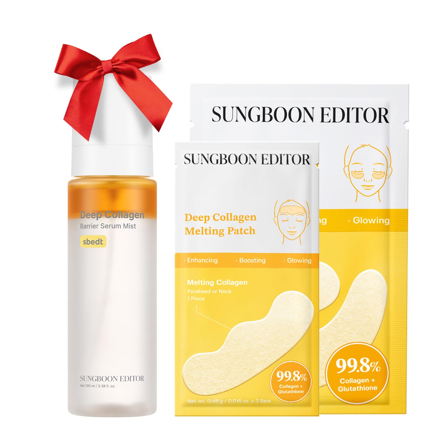 SUNGBOON EDITOR Melting Collagen Set (Deep Collagen Melting Patch 6pcs, Barrier Serum Mist), Real Collagen Care for Puffy Eyes and Neck Wrinkles, Best Gifts for Mom, Skincare Gift Sets for Mom
