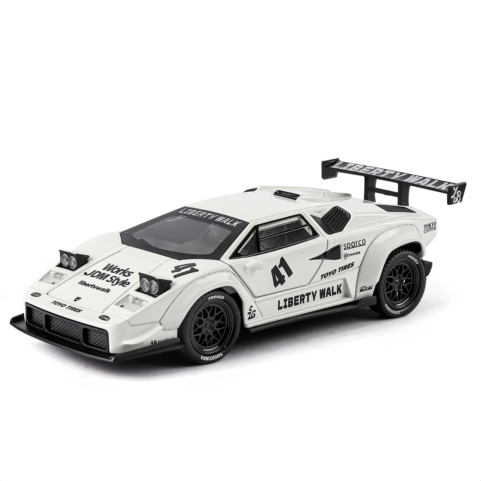 TGRCM-CZ 1/32 Lamborghini LBWK Countach Model Car, Zinc Alloy Pull Back Vehicles Model Car with Sound and Light for Collectors & Kids 3+ Years Old Birthday Gift(White)