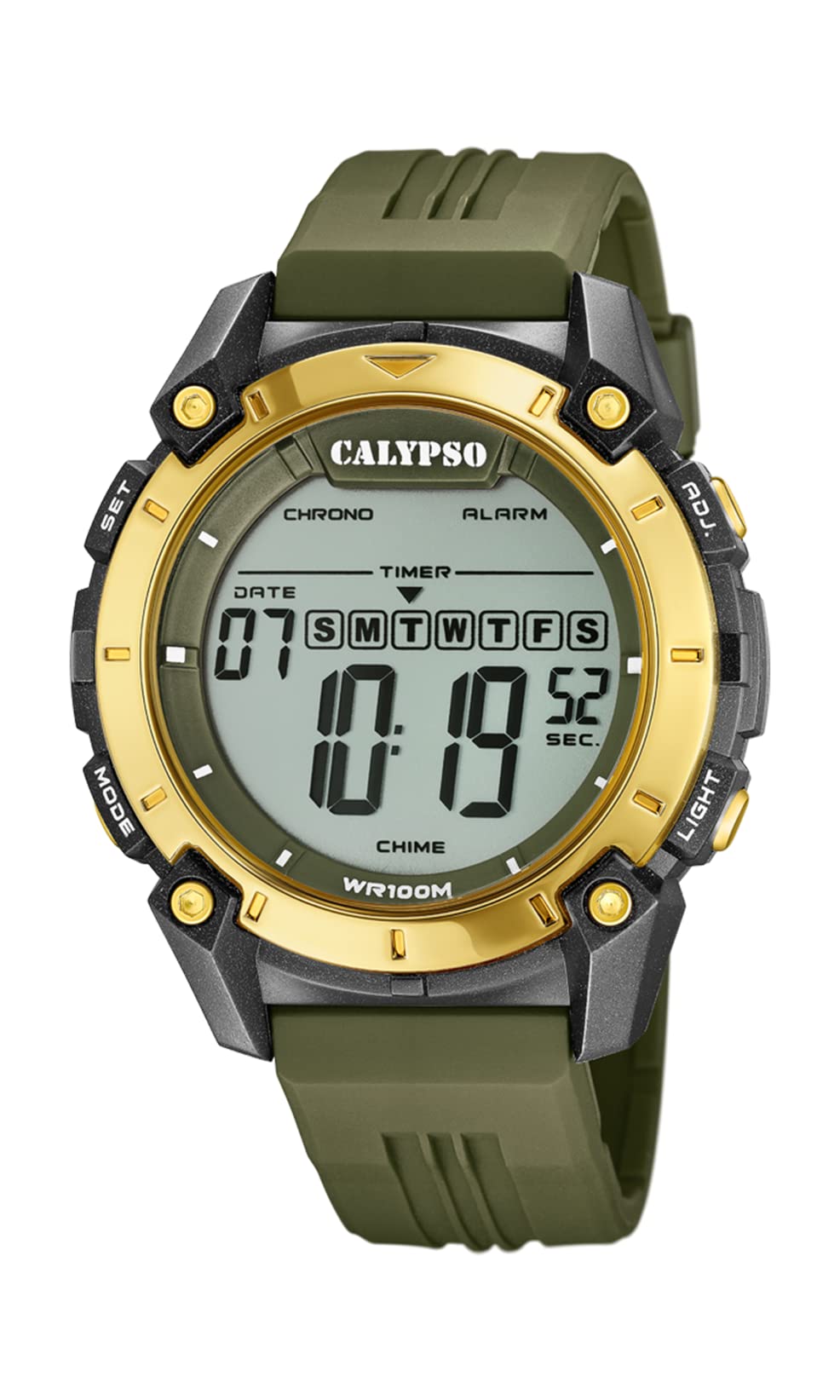 Calypso Montre Digitale Homme Caoutchouc - 10 ATM, Date, Chronographe, Double Fuseau, Lumière, Alarme, 12/24 h - K5814 Flash Time