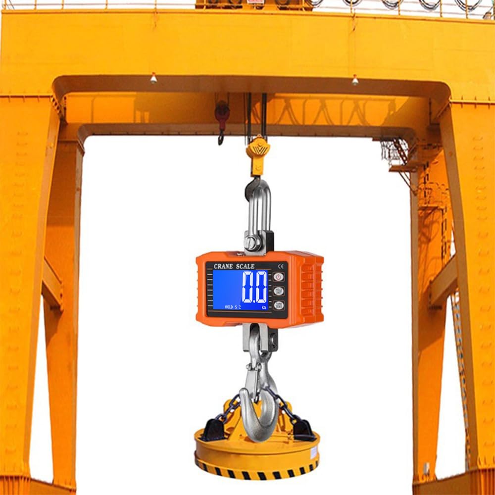 Digital Hanging Scales Portable Heavy Duty Crane Scale,Industrial Precision Digital Hanging Scale1000KG (2204lbs),LCD Backlight,with Unit Change/Data Hold/Tare/Zero