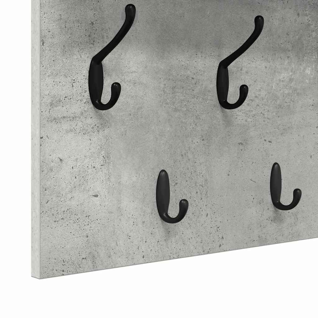 Perchero de pared gris hormigón 60 x 40 x 12 cm de material de madera con estantes y ganchos – Diseño moderno para pasillo, entrada y salón