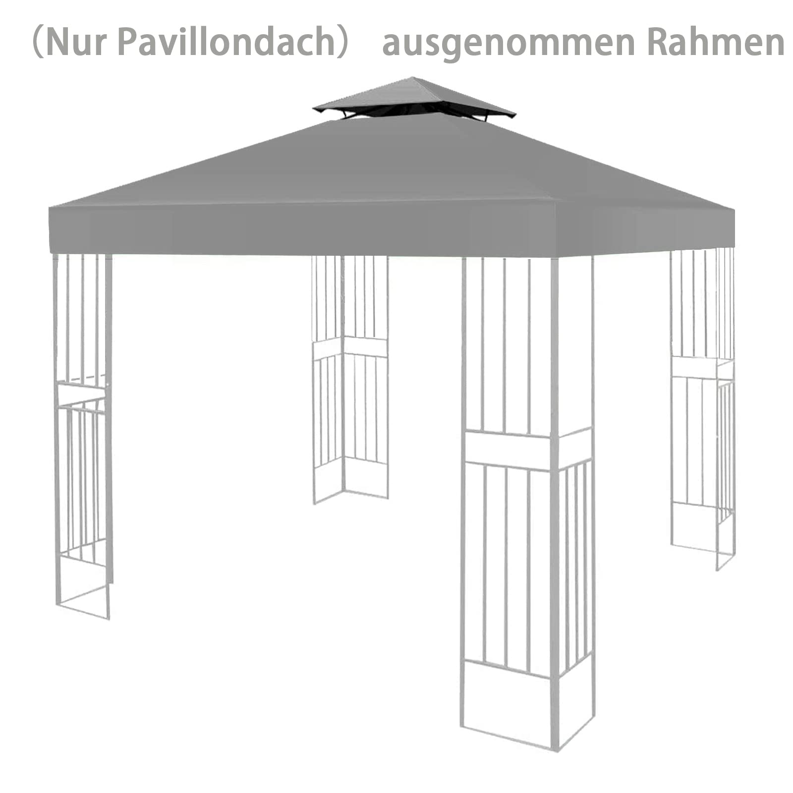 Ersatzdach Pavillon 3x3m Wasserdicht stabil Winterfest 160g/m² Grau,Doppeldach Gartenpavillon Pavillondach Faltpavillon Sturmfest Partyzelt Ersatzbezug,Top Abdeckung zweistufiges Baldachin