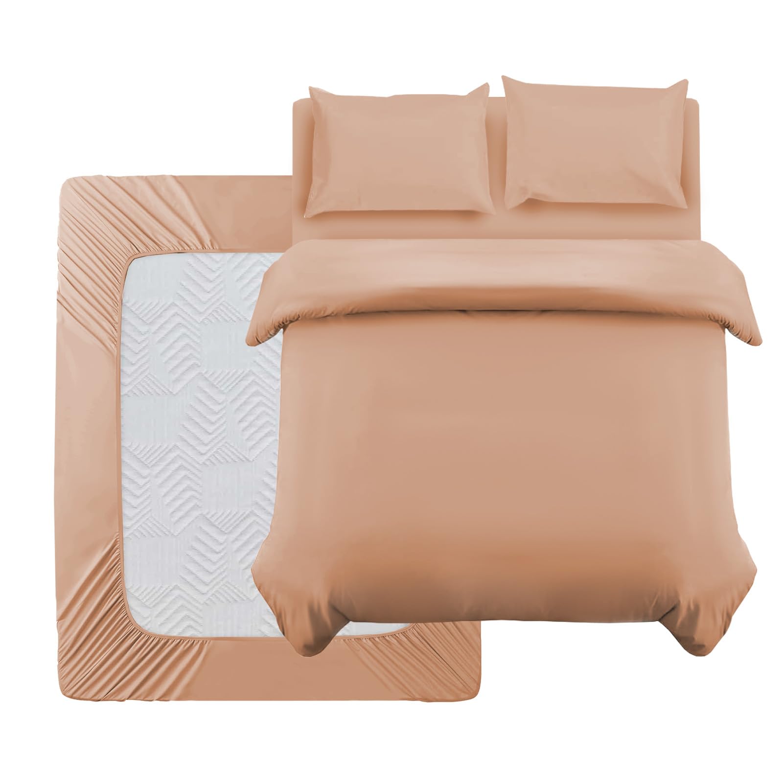 Oxford Homeware Double Duvet Set Peach Brushed Microfiber 4 Piece Double Bedding Set including Fitted Sheet and Pillowcases Soft Breathable Duvet Cover Sets