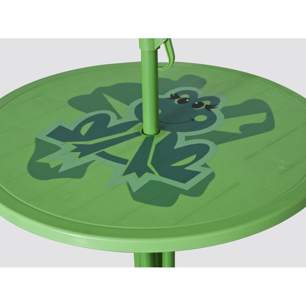 Siena Garden 672614 Froggy Set pour Enfants 2 Fauteuils Pliants + 1 Table + 1 Parasol Motif de Grenouille Acier Vert