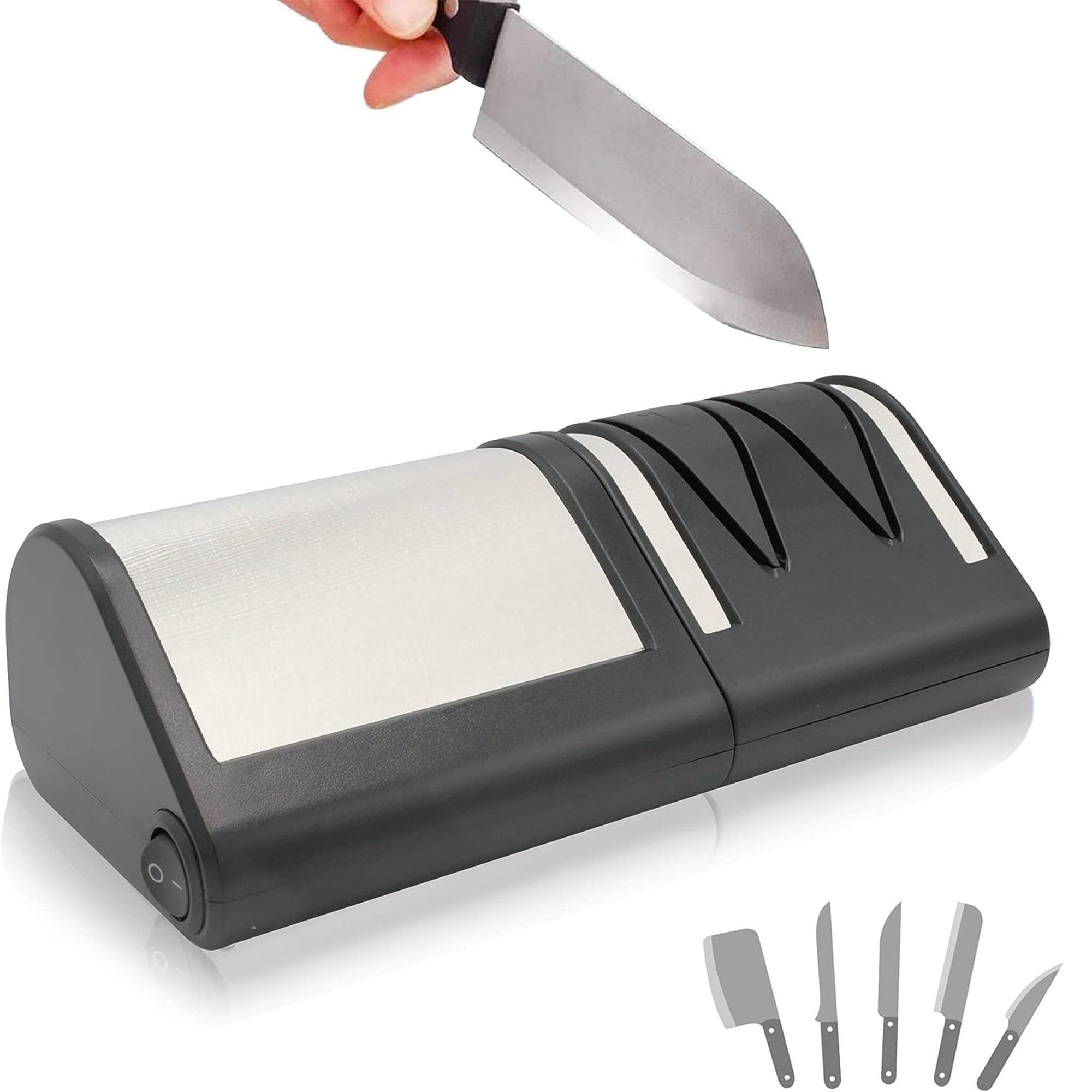 FISHTEC - Aiguiseur électrique Master Blades noir - 4 fentes diamant affûtage et polissage - Pour couteaux acier et céramique - Appui stable antidérapant - Nettoyage facile démontable