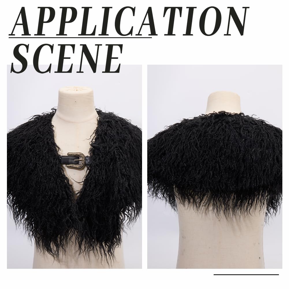 GORGECRAFT Viking Faux Fur Collar Scarf Medieval Faux Wool Cape Black Furry Shoulder Wrap Winter Warm Cloak Shawl Renaissance Outfit Accessories for Men Women Halloween LAPR Witch Warrior Cosplay - Image 4