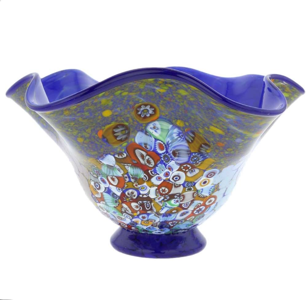 Glass Of Venice Murano Glass Millefiori Fazzoletto Bowl - Cobalt Blue