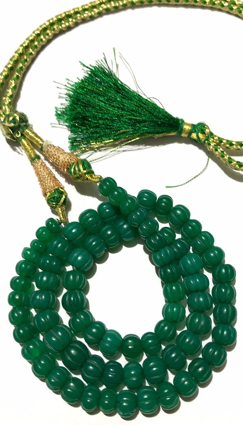 Zoya Gems & Jewellery Beautiful AAA+Green Onyx Stone 7-11MM Melon Shape Beads Natural Carved Pumpkin Green Onyx Gemstone,18 Inch Beads Necklace, Statement Necklace for Girls, Women (B098XJYJPD) Amazon Price History, Amazon Price Tracker