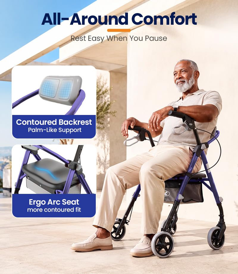 Image of VOCIC Z11 Rollator Walkers for Seniors with Seat, 500 LBS Load, Ultra Wide