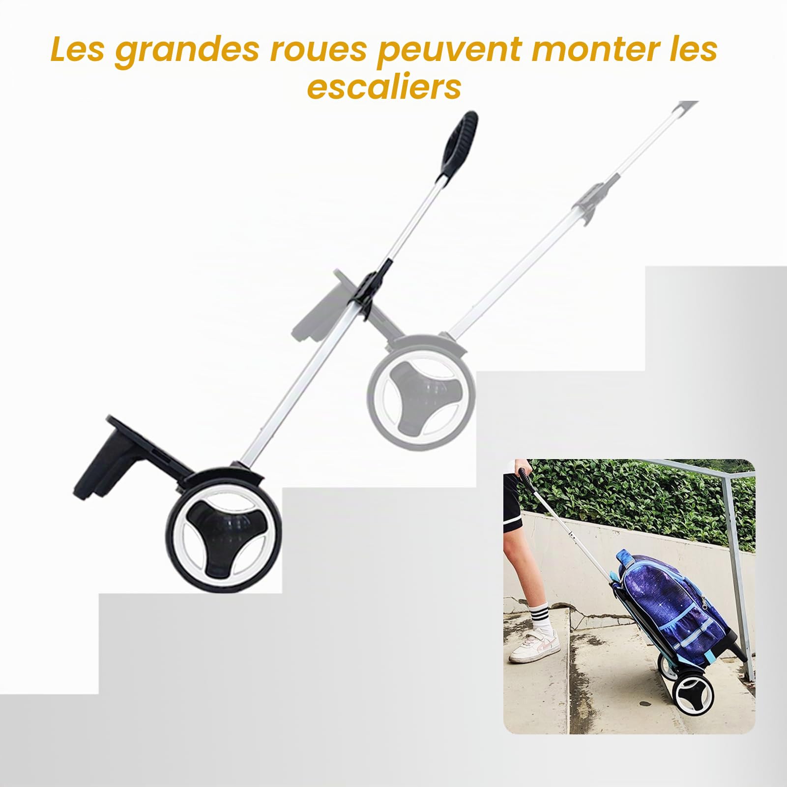 Dos chariot à roulettes silencieuses en alliage d'aluminium pliable avec sangle de bagage pour sacs à dos et chariots