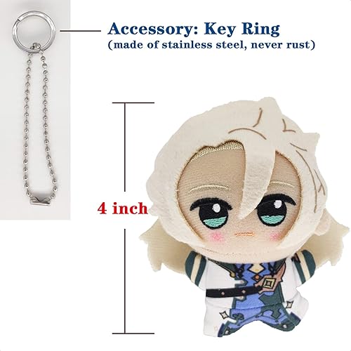 Miniatura 4 de KOOLIYA Genshin Impact Figura de peluche de tamaño pequeño, Albedo (4 pulgadas), llavero de anime, regalo suave para los fanáticos del juego (Albedo)