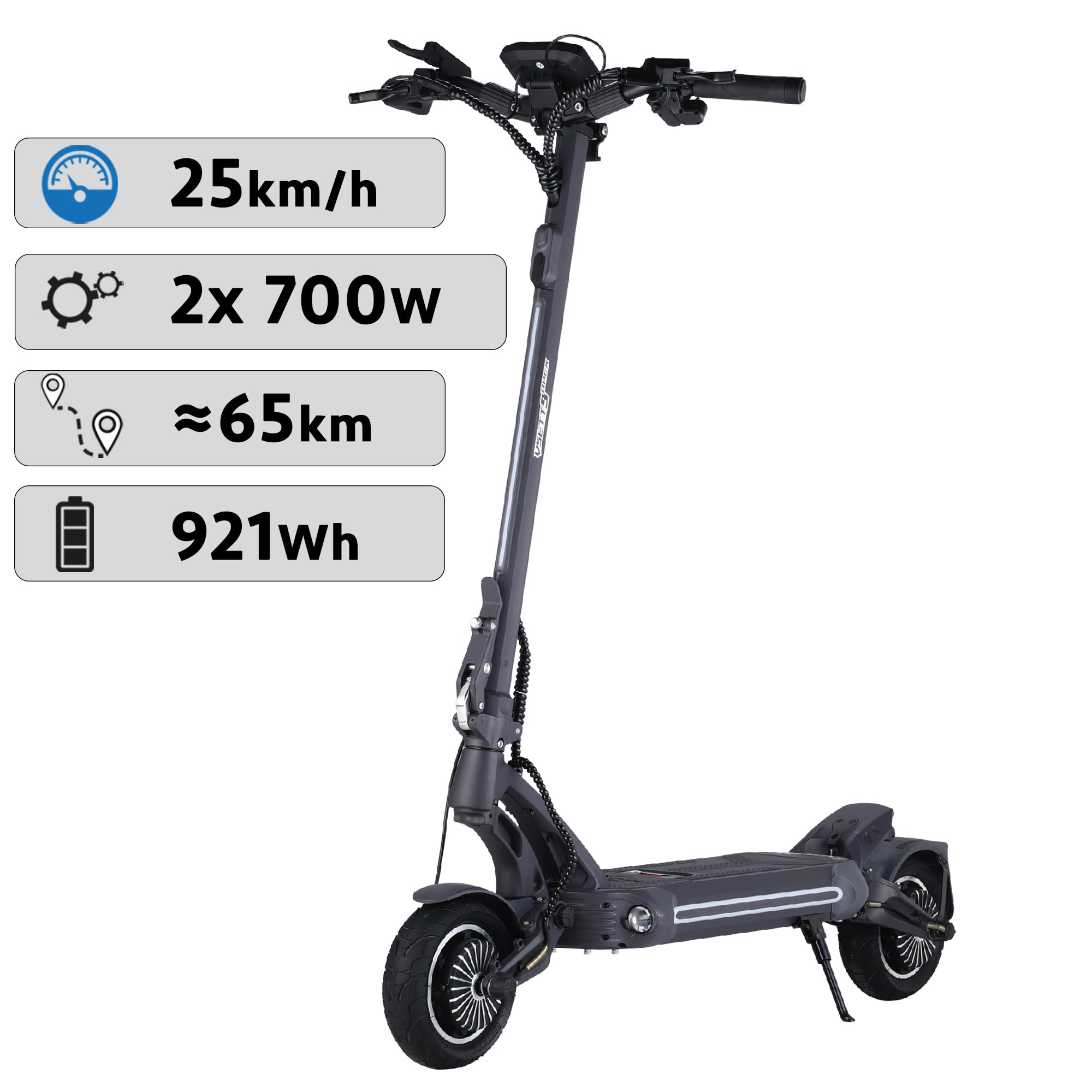 Trottinette électrique Vsett 9 Apex Adulte, Noir, Batterie 48V / 19,2 Ah, autonomie jusqu'à 65 km, Freins hydrauliques et Suspension