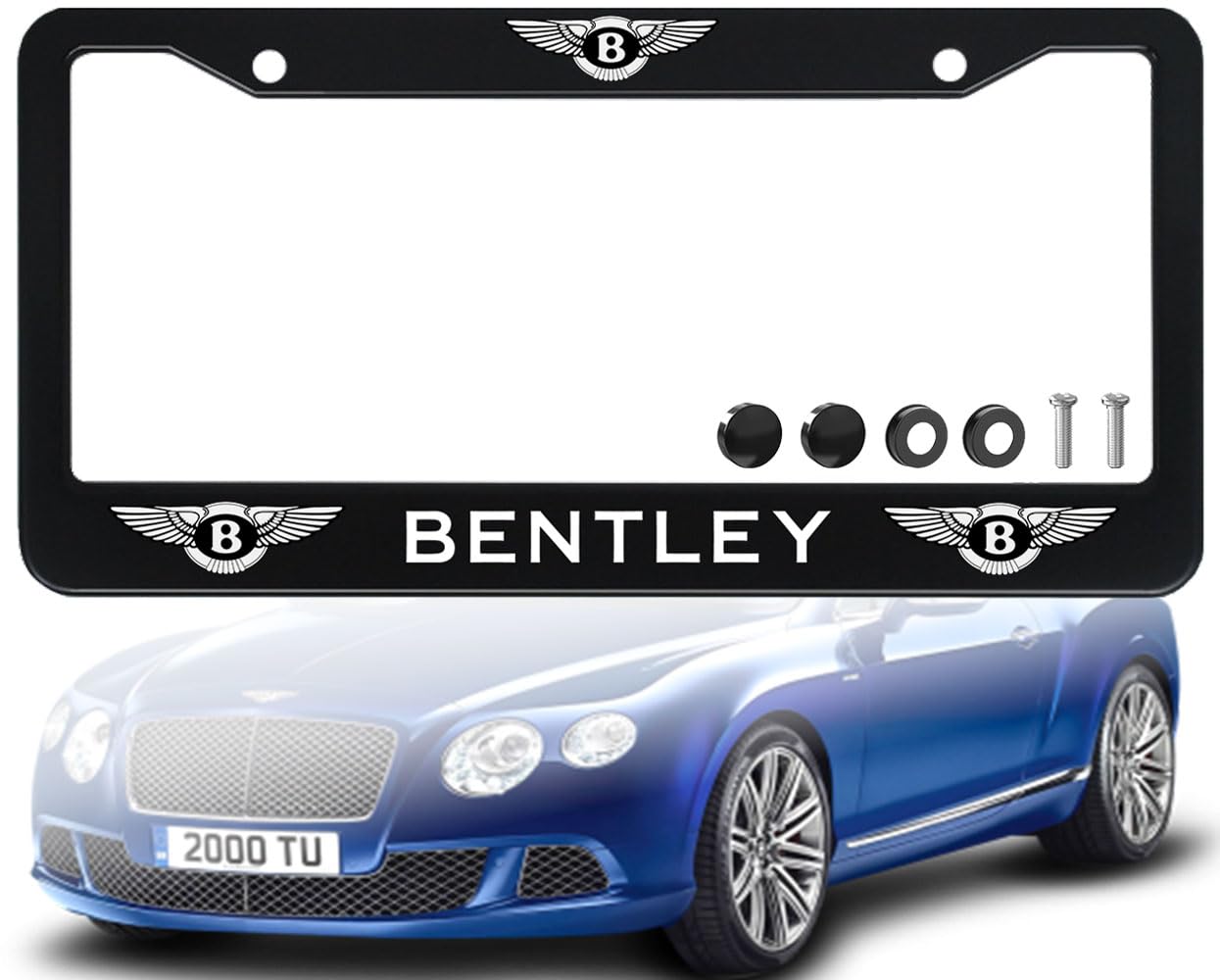 NEZIH 1 Pcs Premium Black Aluminum Alloy License Plate Frame fit Bentley License Plate, Applicable to Standard US License Plate Cover, Accessories Included., DPBL