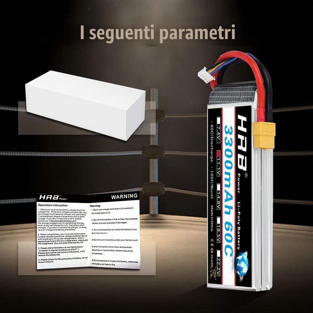 HRB 11.1V 3300mAh 3S 60C Lipo RC batteria con XT60 Plug per RC Racing Airplane Elicottero Car Truck Boat Tr Slash DJI DJI F450 F550 Phantom Flame Kyosho Racing Truck (11.1v 3300mah)