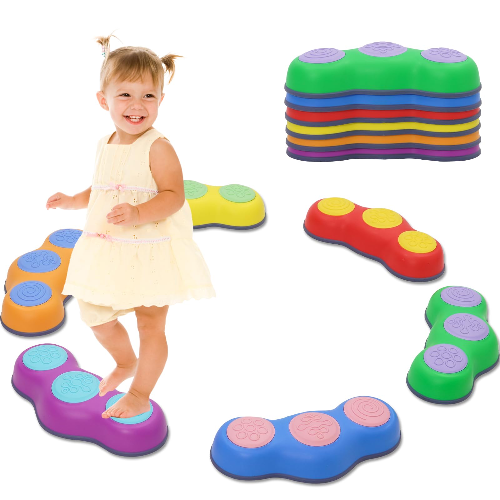 Balance Stepping Stones for Kids 6pcs Non-Slip Stackable Balance Blocks Toy Obstacle Course Indoor Outdoor Toddlers Sensory Exercise Toys Promotes Balance Coordination Gift for Boys Girls