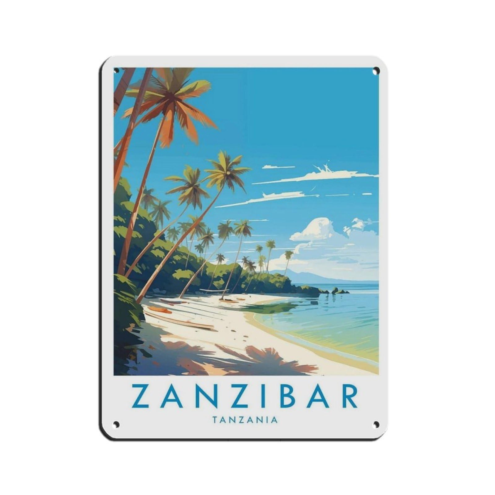 Zanzibar Travel Poster, Tanzania Tin Sign Vintage Metal Pub Club Cafe Bar Home Wall Art Decoration Poster Retro 12x16inch(30x40cm)