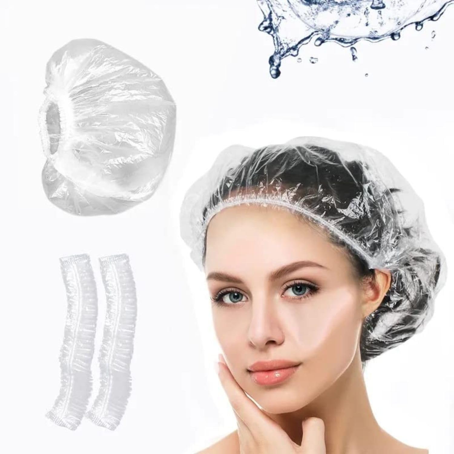 Giffy Disposable Oil-proof 100 Pieces Shower Caps, Waterproof Head Cover for Hotel, Hair Dye, Spa, Salon, Kitchen Storage, Free-Size Bathing Hat for Men and Women