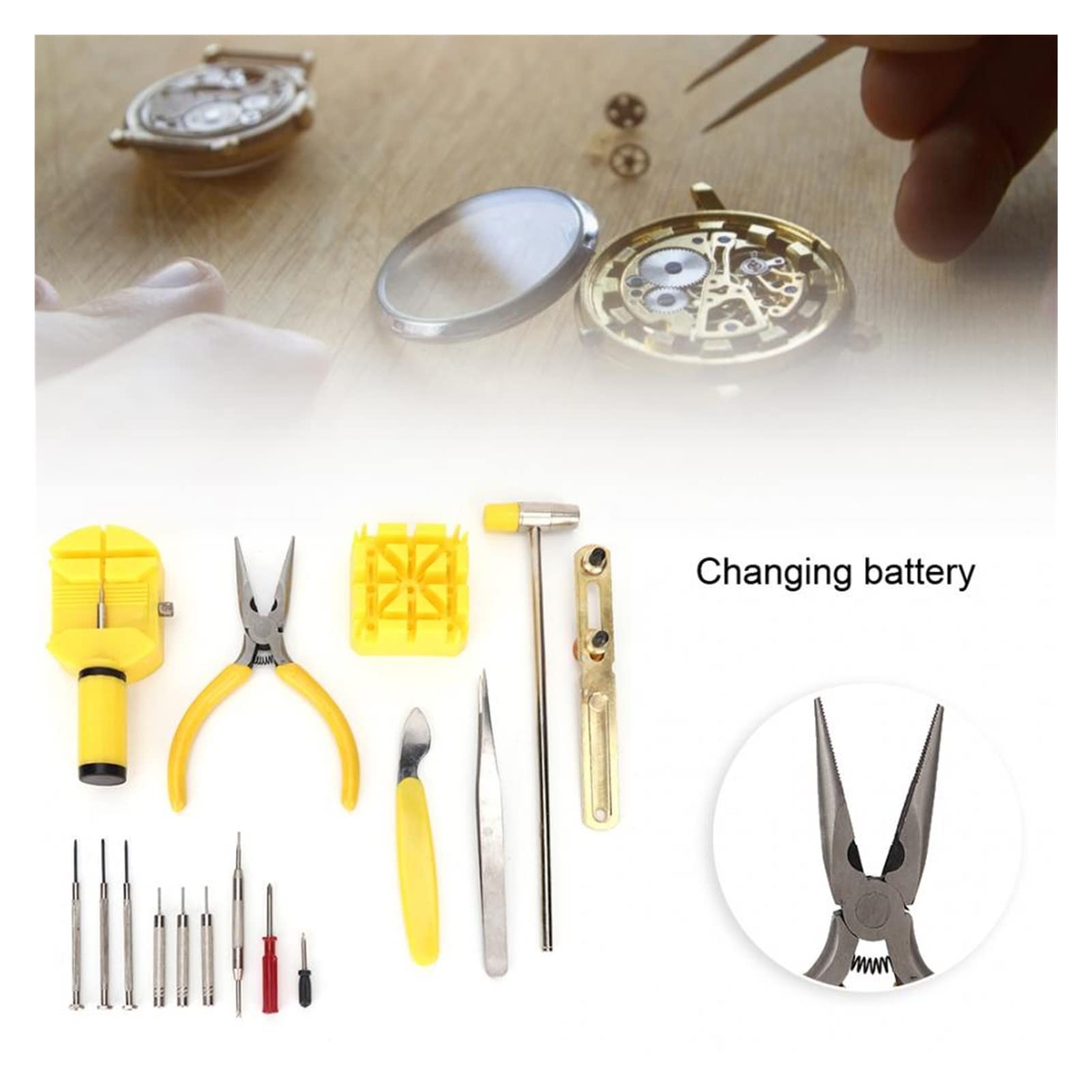Kit de herramientas de reparación de relojes multifuncional de calidad de 16 piezas, abridor de caja trasera de reloj, juego de pinzas y destornilladores, juego de ajuste de correa de reloj, kit de re