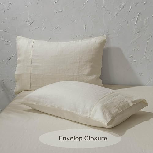 Miniatura 5 de meadow park Juego de sábanas de lino francés 100% lavado, tamaño Queen, lino gris topo claro, 4 piezas (1 sábana encimera, 1 sábana bajera y 2