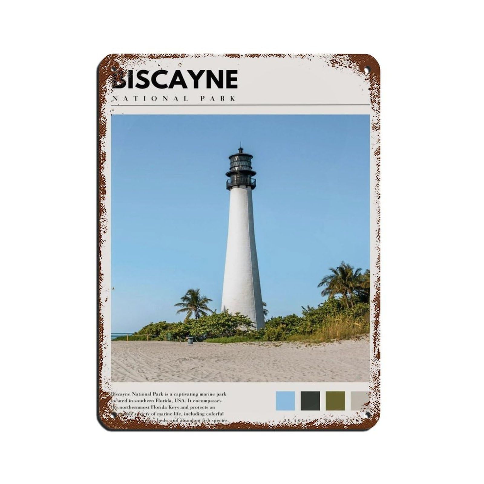 Biscayne National Park Poster Biscayne Lighthous Retro Poster Metal Tin Sign Chic Art Retro Iron Painting Bar People Cave Cafe Family Garage Poster Wall Decoration 12x16inch(30x40cm)