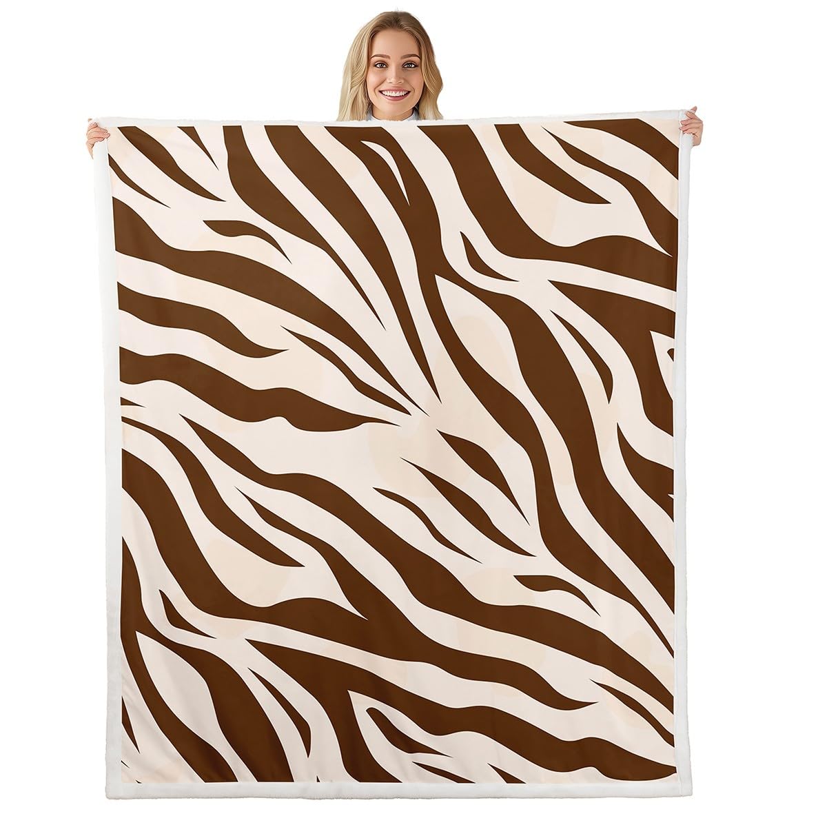 Homewish Zebra Pattern Fleece Throw Blanket Super Soft Cozy Brown Stripes Sherpa Blanket for Kids Women Adults Zebra Skin Plush Blanket Animal Fur