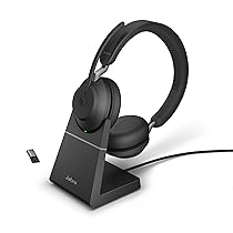 Jabra Evolve2 65 Wireless PC Headset with Charging Stand, Ottimizzato per Microsoft Teams, Dongle USB-A+supporto, Nero, Stereo
