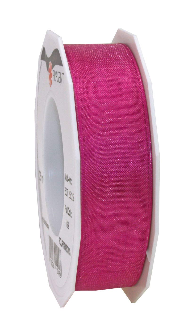 Präsent - Four Seasons Organza Wired Edge Ribbon Magenta 25 mm Width, 25 m Length, Bordeaux, 25 mm - 25 m