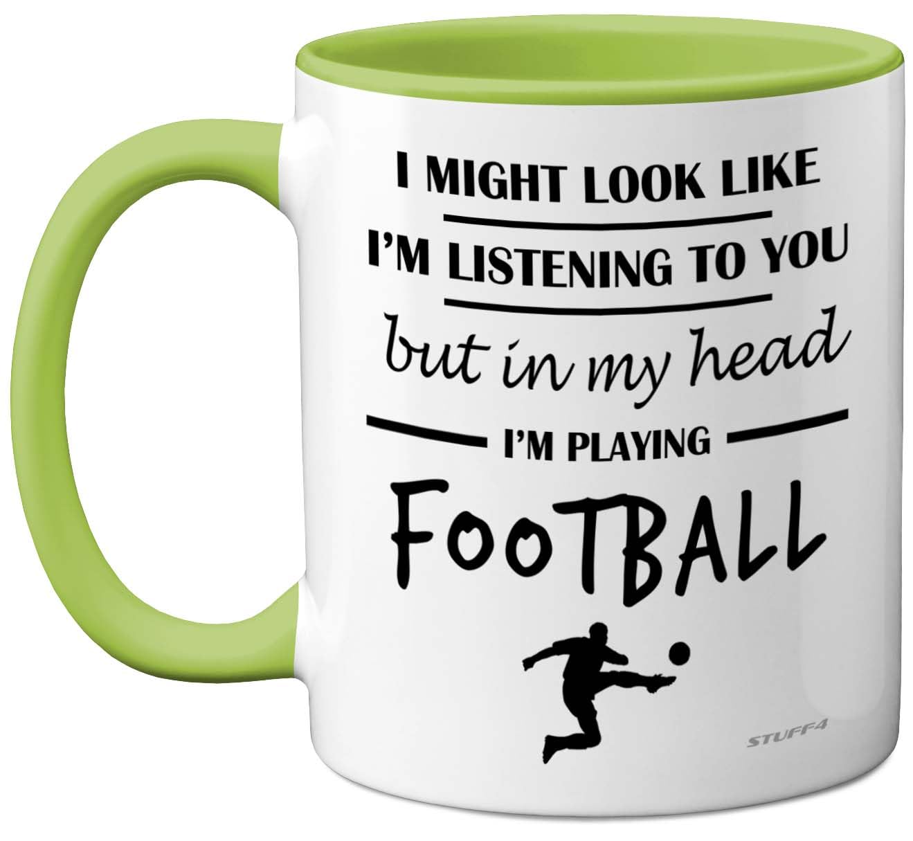 Stuff4 Football Gifts - in My Head I'm Playing Football Mug - Funny Gift for Footy Players, Footie Lover Presents, 11oz Ceramic Green Premium Mugs Novelty Cup