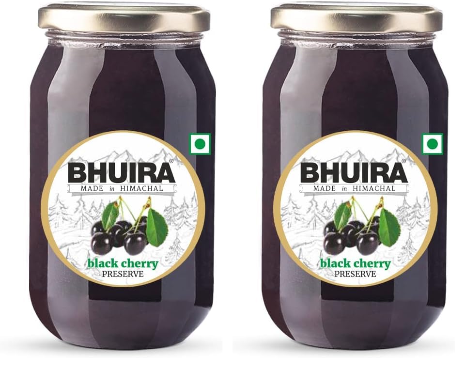 Image of Bhuira Black Cherry Preserve - 240g | All Natural - No Added Preservatives, Artificial Colors | Handmade Himachal Vegan Spread | Breakfast Dessert Jam | Healthy Snack | Guilt-Free | Rich Flavor