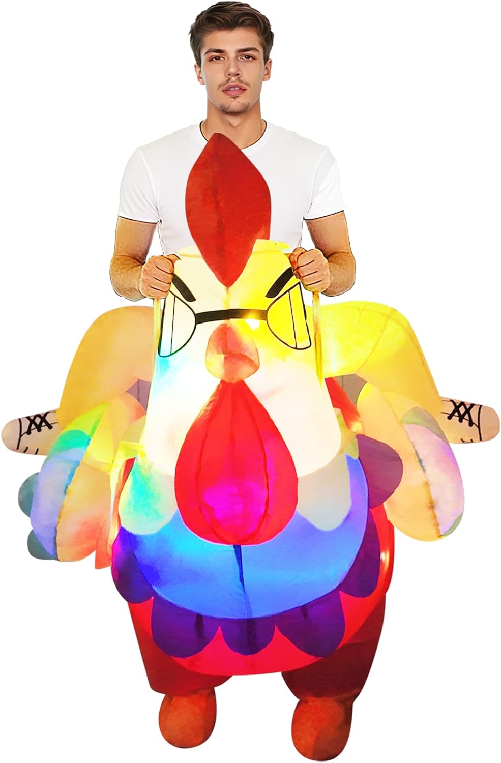 Inflatable Chicken Costume for Adults with LED Lights, Blow Up Ride-On Rooster Costume for Halloween Christmas Party, Funny Costume for Men & Women - Image 2