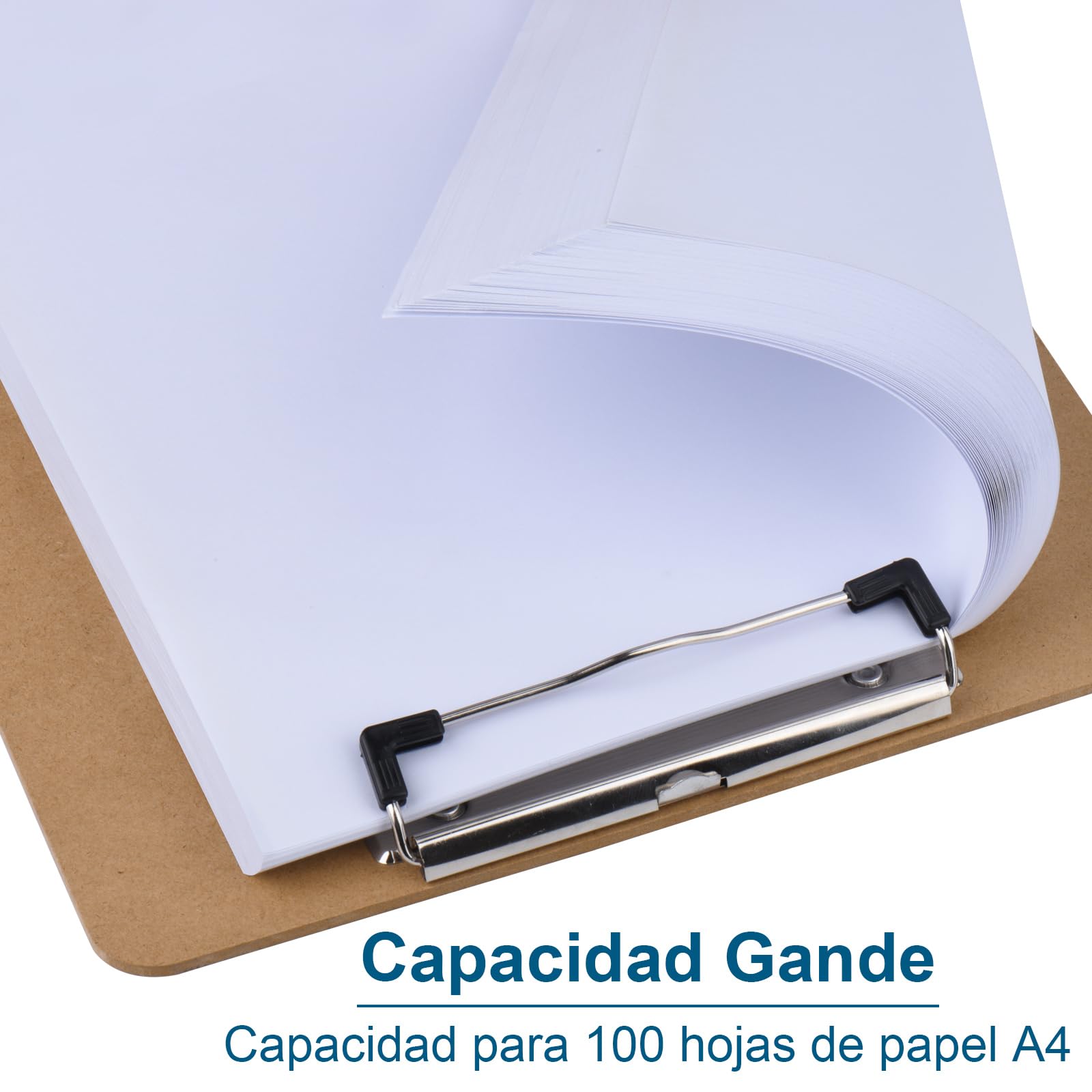 ZCZN Portapapeles con Pinza A4, Pack de 4 Clipboard Madera Rígido A4 con Clip de Perfil Bajo y Agujero para Colgar Retráctil