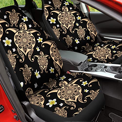 Bulopur Gold Boho Sea Turtle Flowers Print Automobile Seat Cover Sets, Car Accessories Interior Decor 2Pcs, Car Seat Protectors For Car, Truck Suvs #TOP3