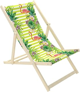 Novamat – Tumbona de jardín de madera, plegable, tumbona para relajarse, silla para la playa, Hojas verdes.