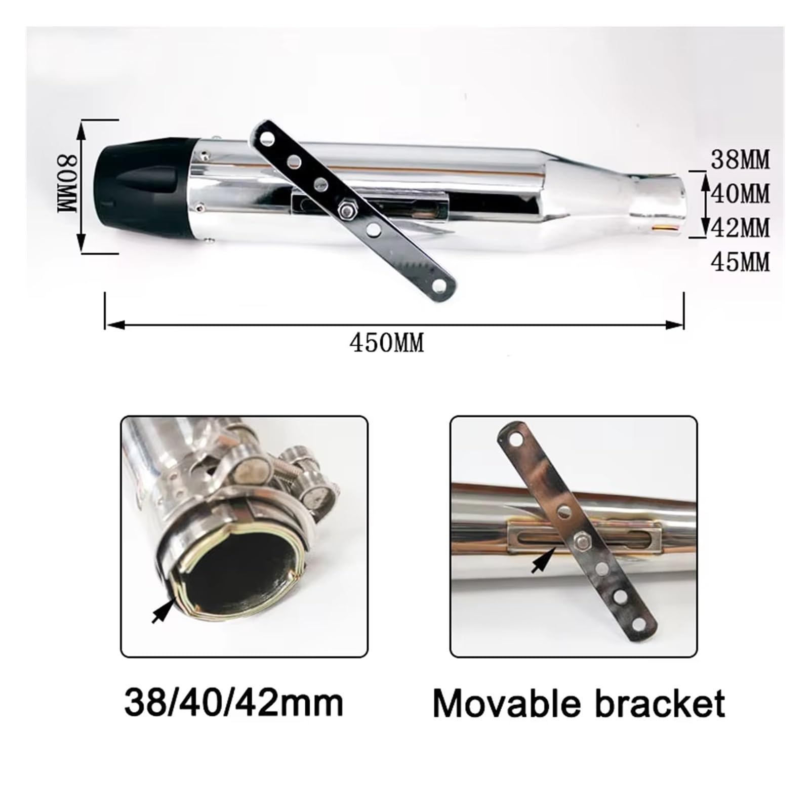 silencioso escape moto Para punk Para estilo retro clásico Para cruiser | Para Halley Moto Escape modificado 38 40 42 45MM Universal silenciador de Escape para motocicleta Escape(B-BLACK)