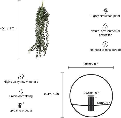 Miniatura 2 de Pretty Jolly Decoración de pared, soporte de decoración de jarrón de metal, flores artificiales montadas en la pared, decoración de pared negra,