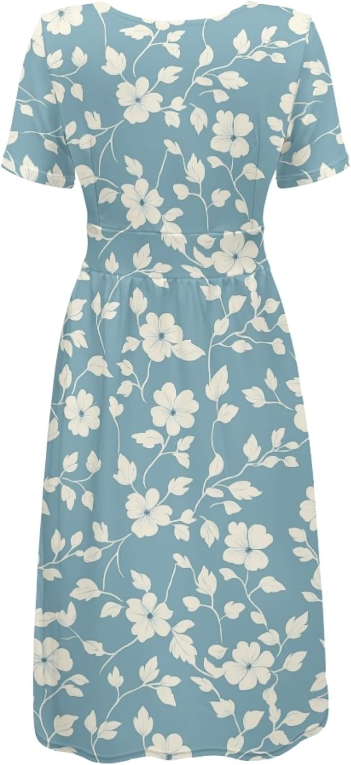 Easter Dress for Women 2025 Floral Print Short Sleeve V Neck A Line Empire Waist Casual Fashion Mini Dress - Image 4