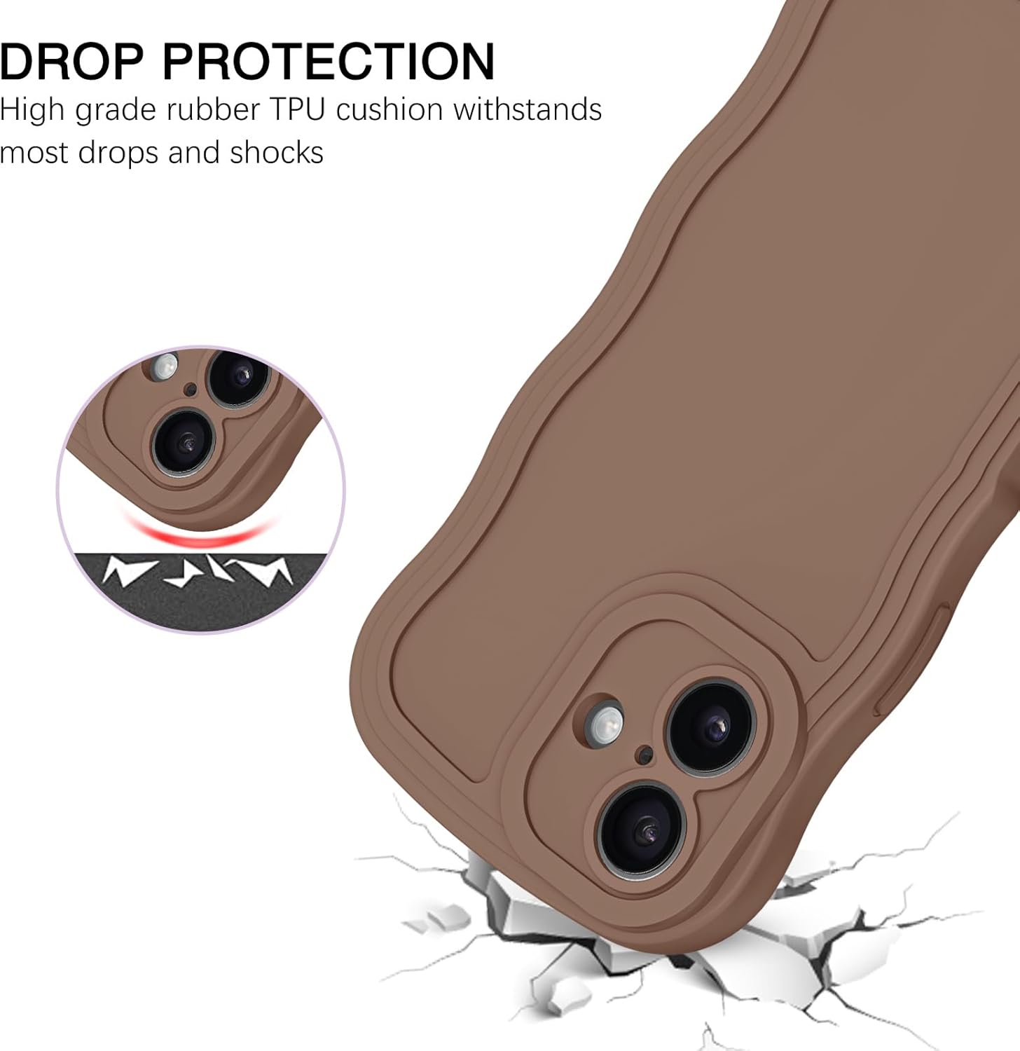 GUAGUA for iPhone 17 Case with Wrist Strap, Wavy Edge Phone Case Cute Curly Shape with Adjustable Wristband Kickstand Shockproof Anti Slip Phone Case for iPhone 17 6.3'', Brown - Image 7