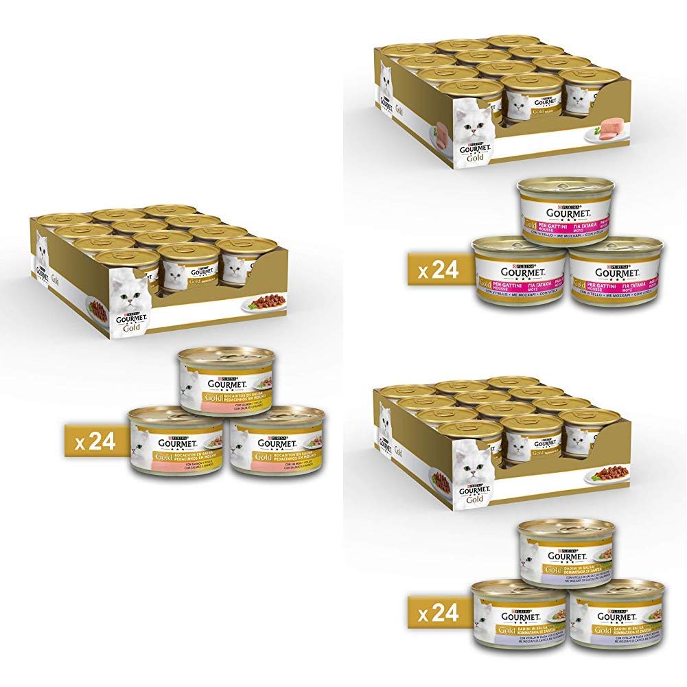 Gourmet Gold Purina Umido Gatto Dadini in Salsa e Mousse, 3 Gusti Diversi: 72 lattine da 85 g