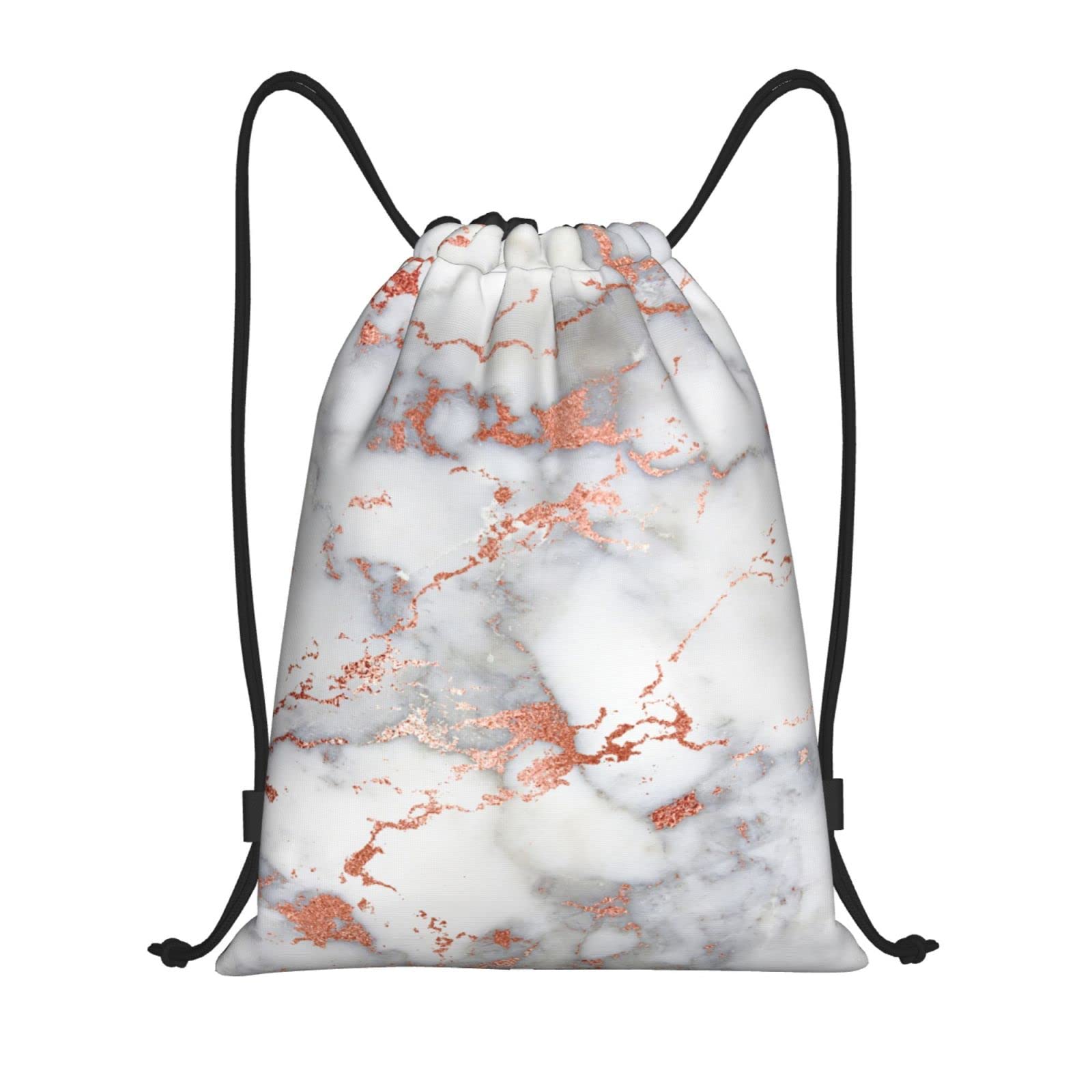 AABSTBFM Rose Gold Marble Lightweight Drawstring Backpack | M - String Backpack Bags For Gym, Travel, Shopping, School, And More
