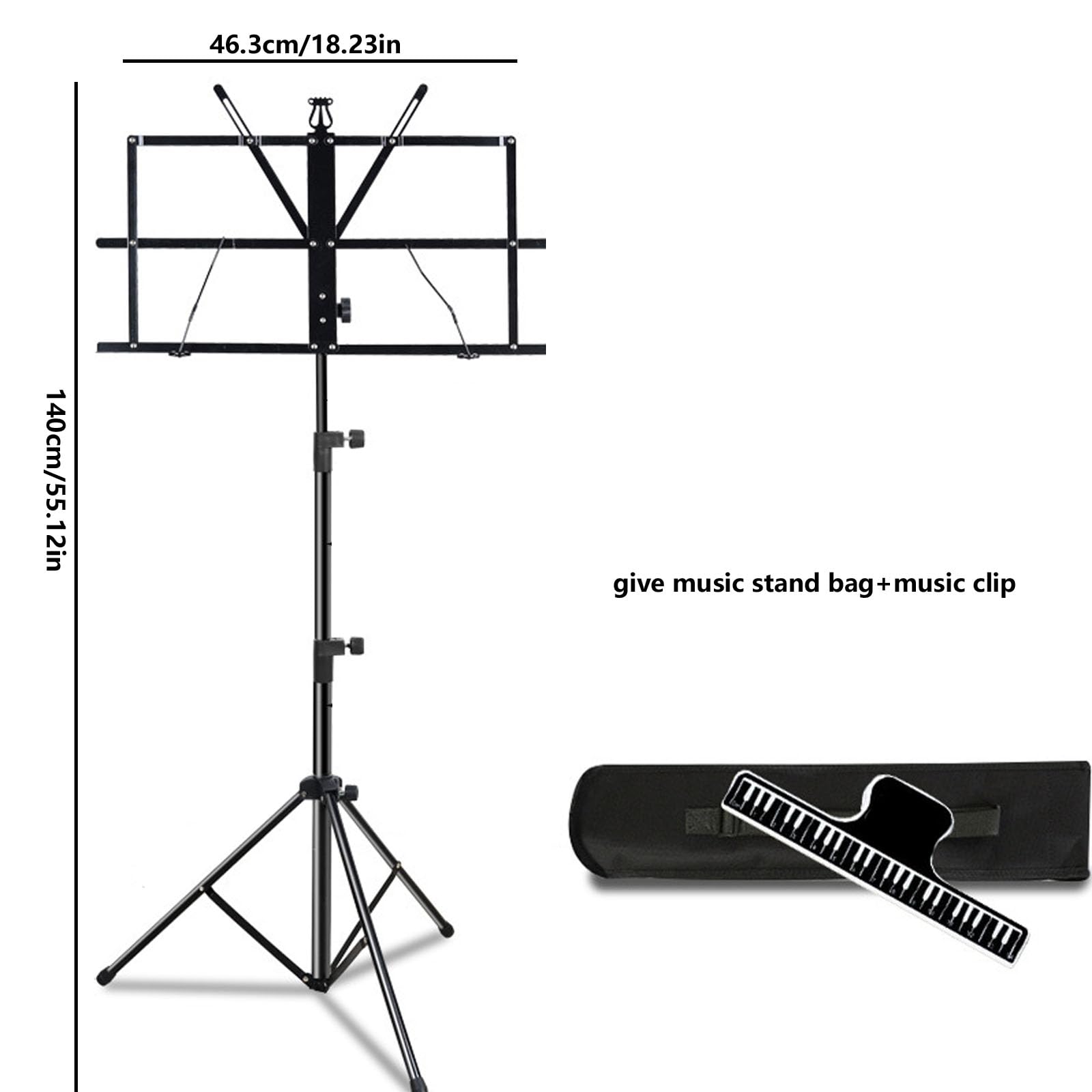 Notenständer Klappbar,Stabil 2 in 1 Doppelnutzung,Höhenverstellbar Notenpult,Geeignet für Instrumentalaufführungen, Band und Reisen,mit Rucksack und Klemme