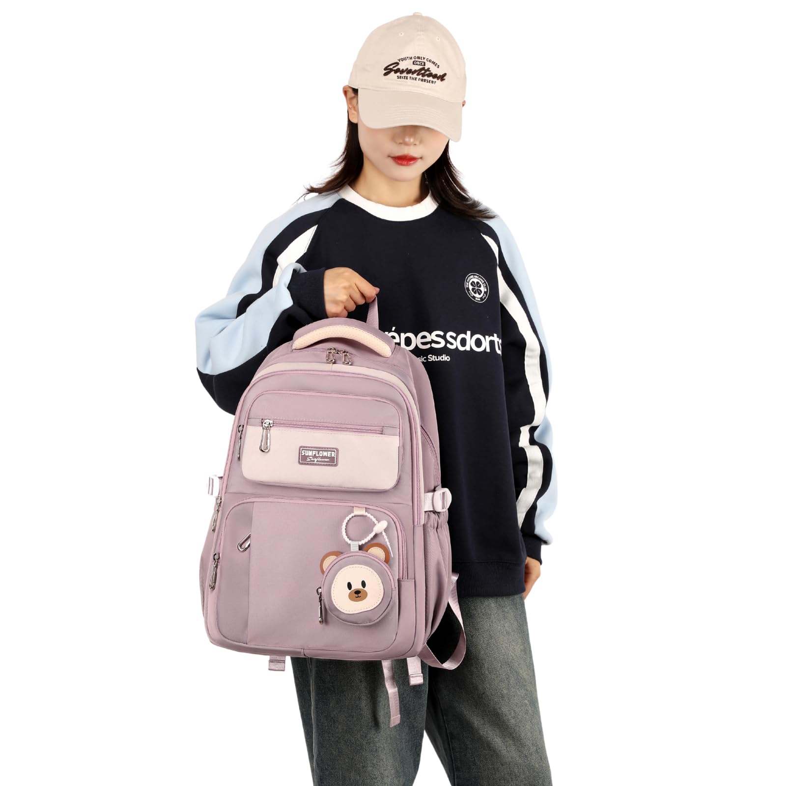 Myhozee Rucksack Teenager mädchen Schulranzen Jungen Schulrucksack Schultasche Sporttasche Daypack für Schule Ranzen mit Viele Fächer Laptopfach Lila Nylon(40L)