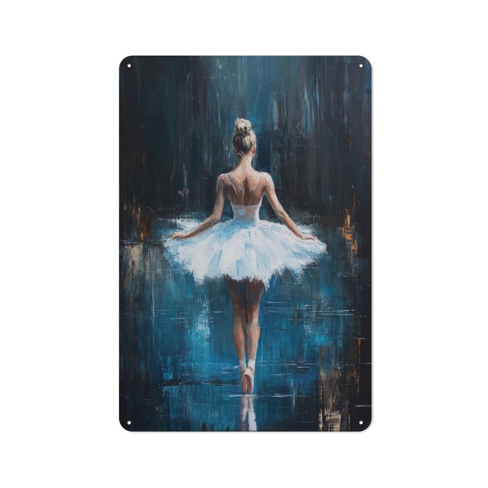 Junmoney Ballet Dancer In Blue Stillness In Blue Metal Wall Plaque, Clean Printed Wall Decor For Home Bar, Pub Room Or Drinks Corner, 30X20cm