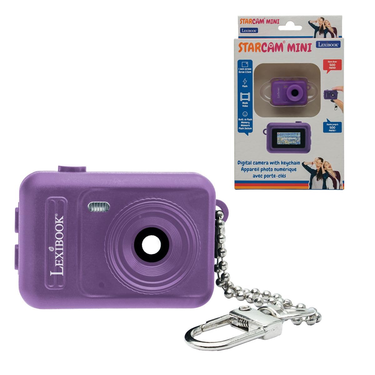 Lexibook, Miniature Keychain Digital Camera, Built-in Flash Memory, Photos and Videos, Ultra-Compact, Easy to Carry, purple, DJKC76PKLXB