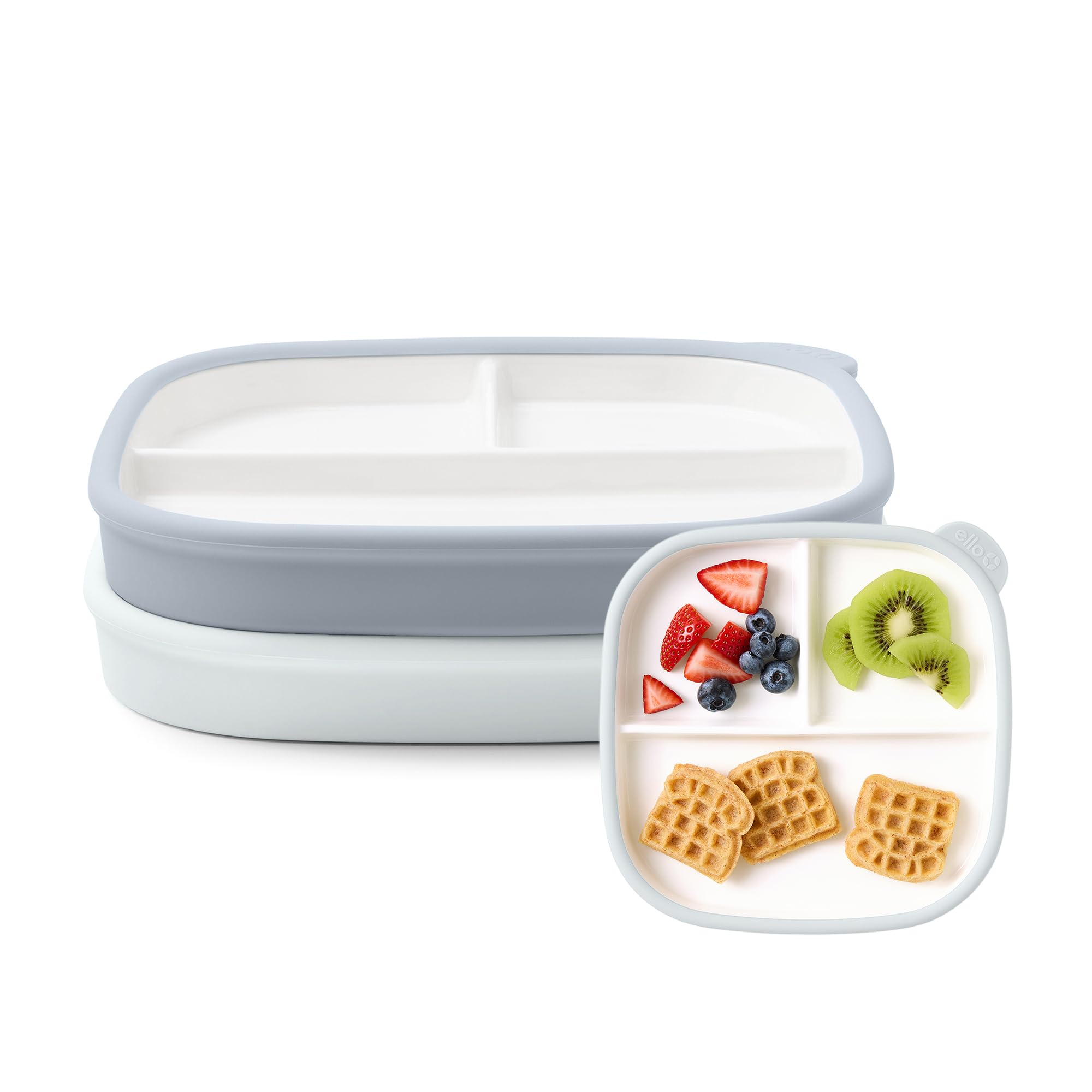 Ello Clean Start Ceramic Toddler Divided Plates, 2 Pack, Quiet Tide