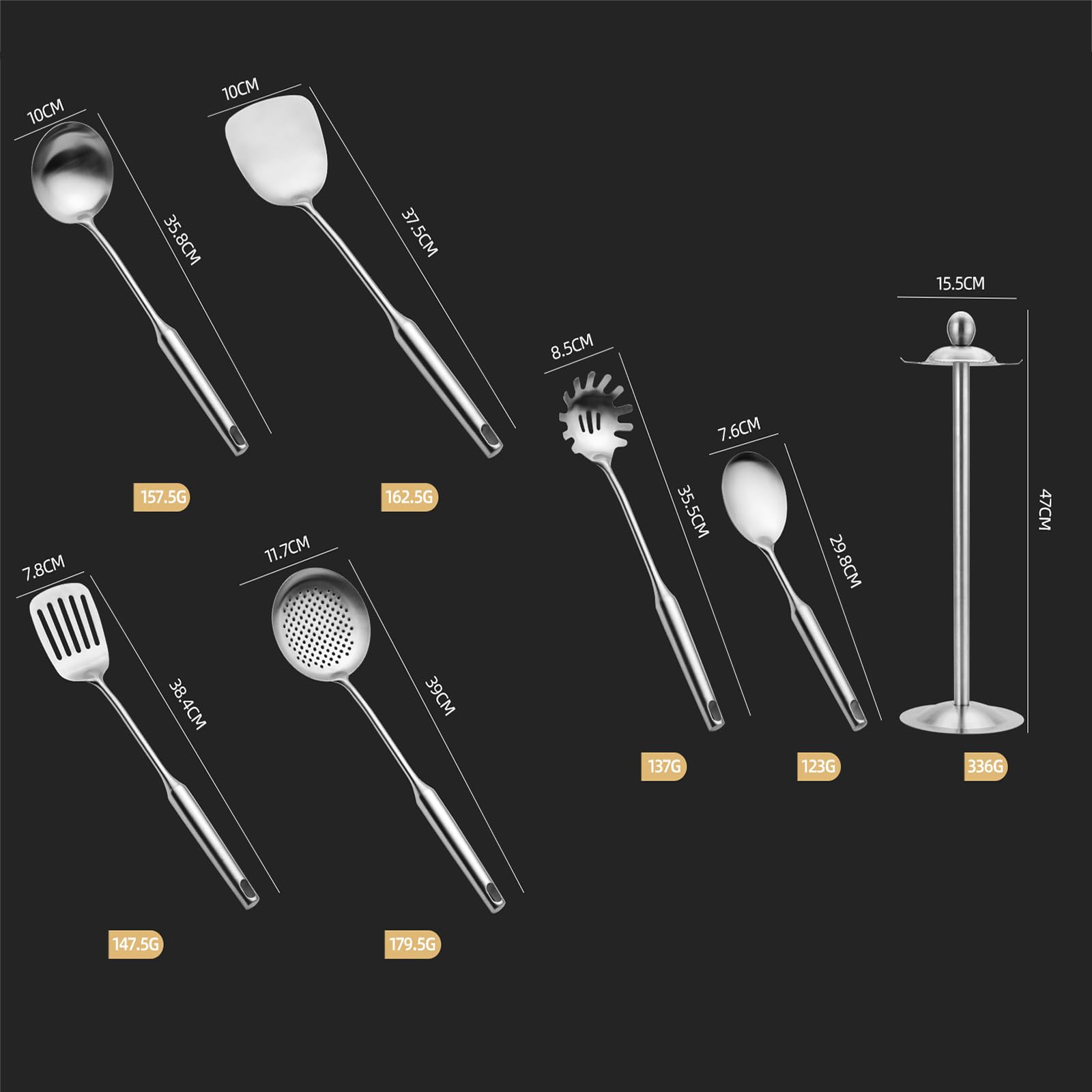 Generisch Küchen Kochutensilien Set Edelstahl 304 mit Utensilienhalter, hitzebeständig und spülmaschinenfest, ideal für die Zubereitung und Aufbewahrung von Kochbesteck