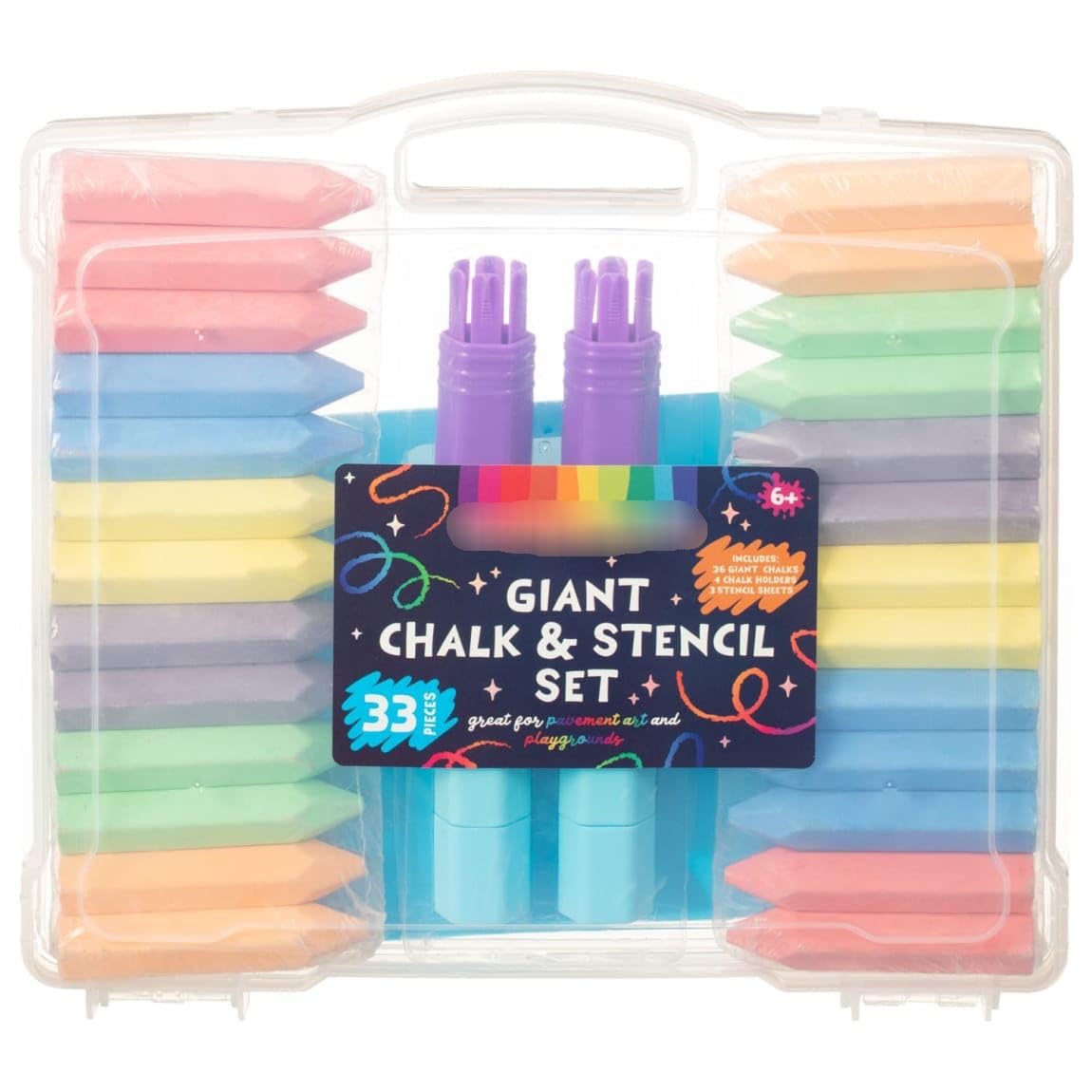 BargainsMania Giant Chalk & Stencil Set 33pc - Perfect For Pavements And Playgrounds, This Giant Chalk Set Can Be Used To Design Shapes, Scenes, Letters, Numbers, And Patterns.