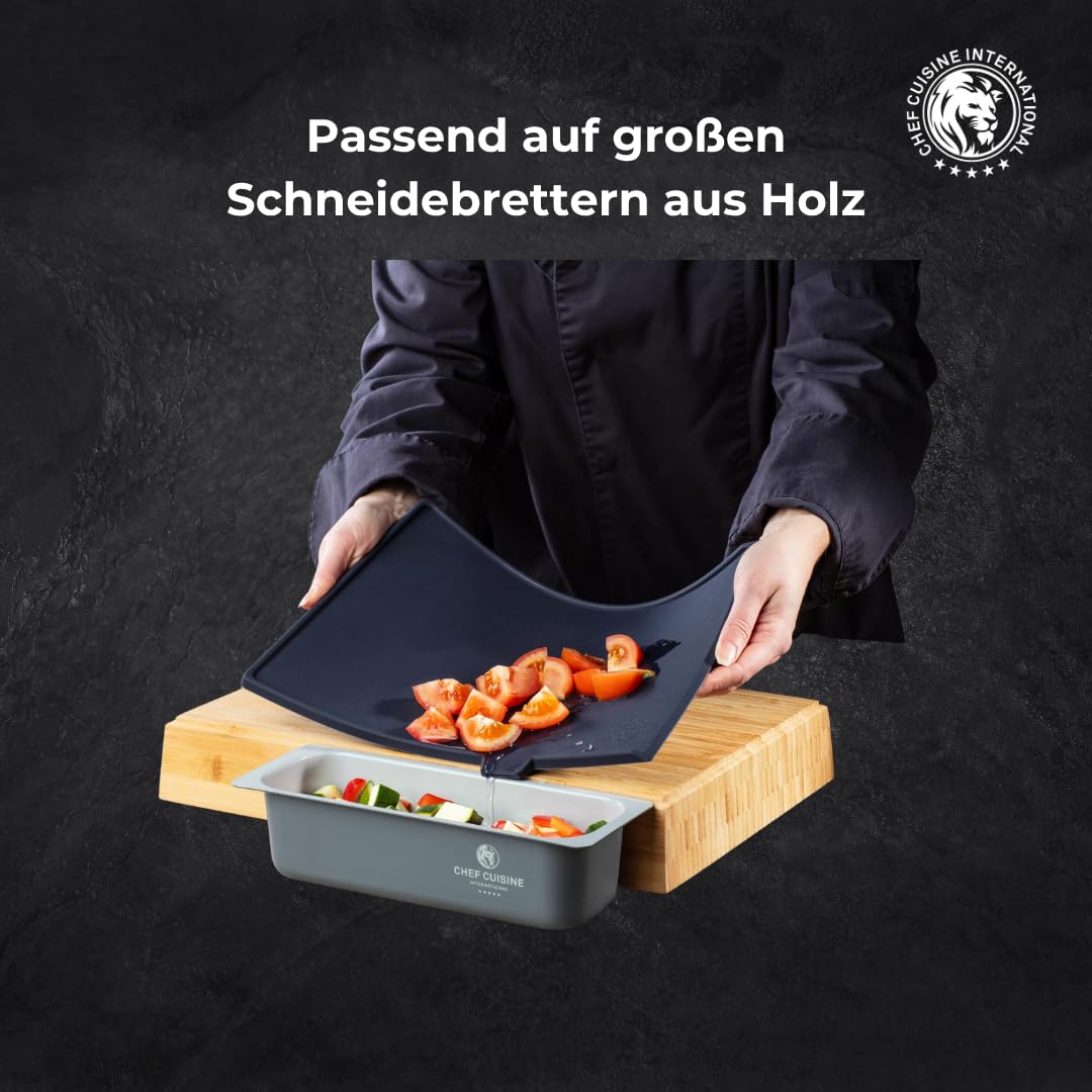 Chef Cuisine Schneideunterlage Kunststoff Küche – Set aus 3 flexiblen Schneideauflagen in verschiedenen Größen, rutschfest, schnittfeste Schneideauflage zum Schutz vor Kratzern und Verfärbungen, grau