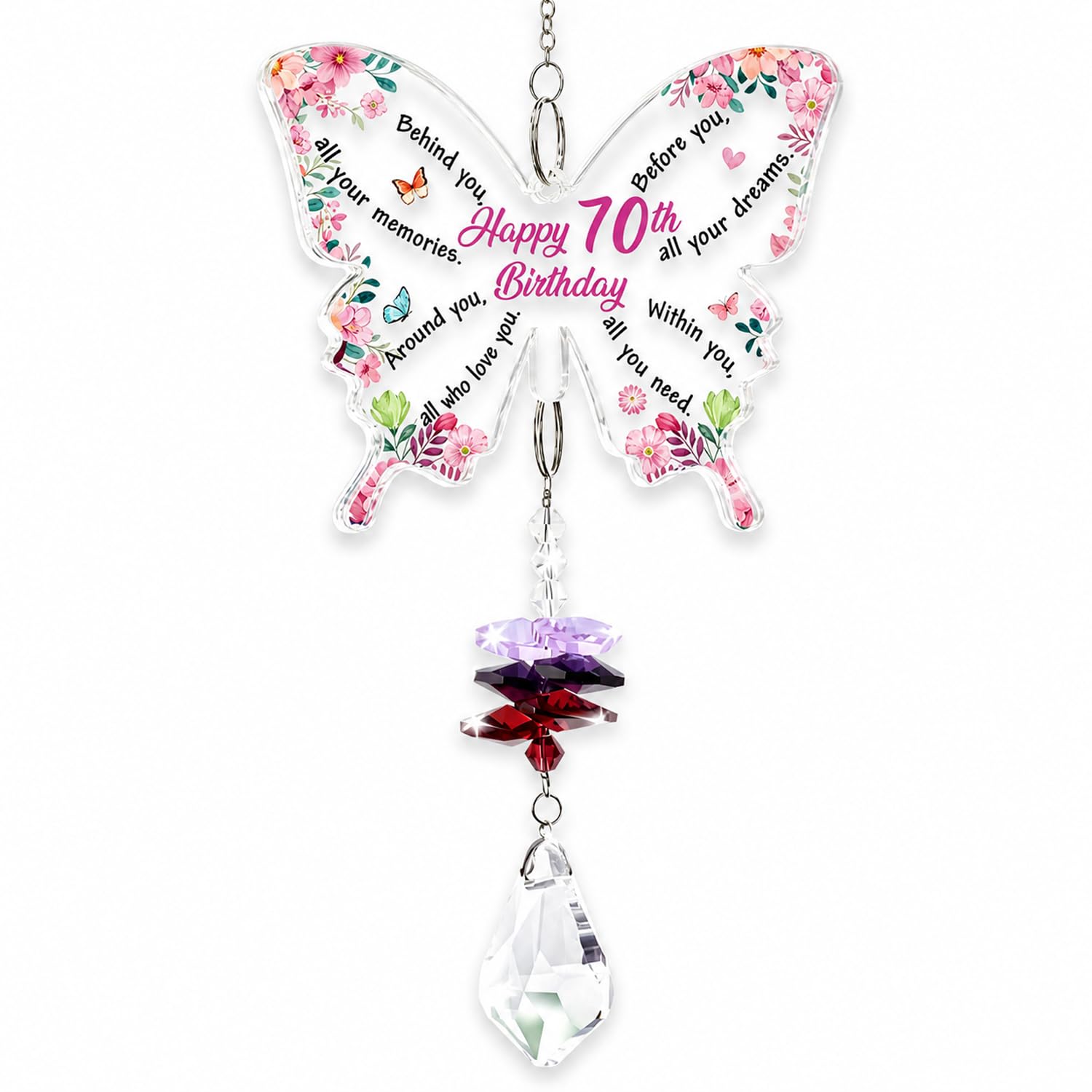 70th Birthday Gifts for Women, Crystal Butterfly Suncatcher, 70th Birthday Presents for Women Sister and Ladies, Rainbow Sun Catcher with Gift Box, Grandma Gift